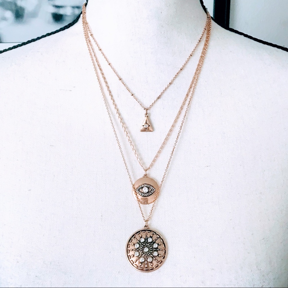 NEW! 3 STRAND CRYSTAL NECKLACE IN GOLDEN BRONZE